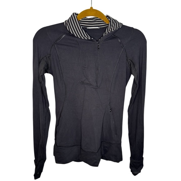 Lululemon Think Fast Half Zip Pullover Black / Parallel Stripe Black White - Picture 1 of 6